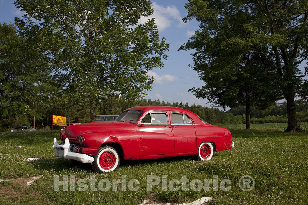 Oakville, AL Photo - Red Painted Old car in Field Near Oakville, Alabama