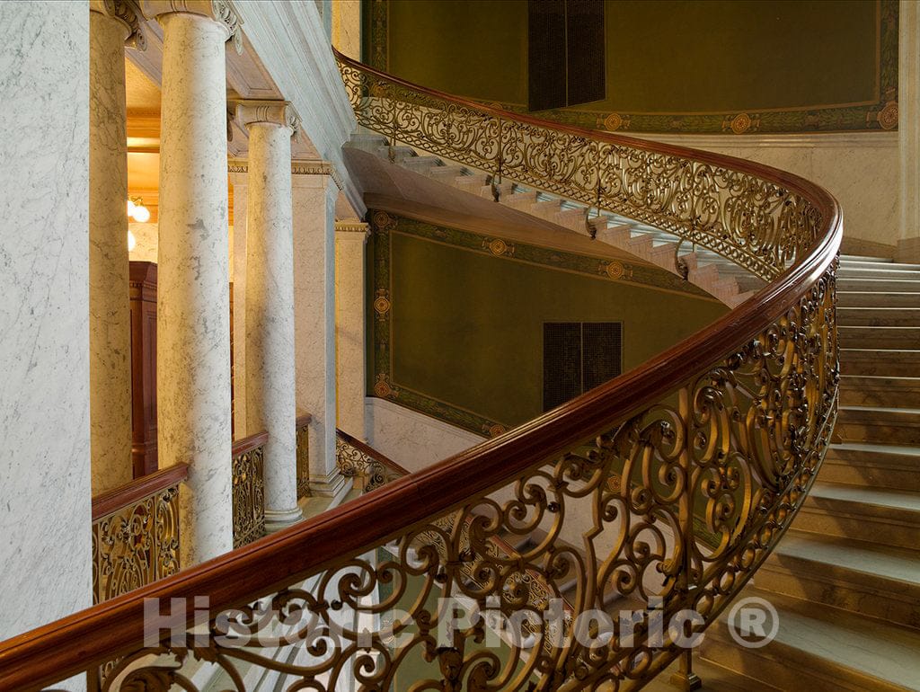Photo - Cantilevered Monumental Stair, Birch Bayh Federal Building, Indianapolis, Indiana- Fine Art Photo Reporduction