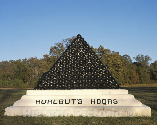Shiloh, TN Photo - One of Several Cannonball Monuments Marking campites at Shiloh National Military Park, Tennessee