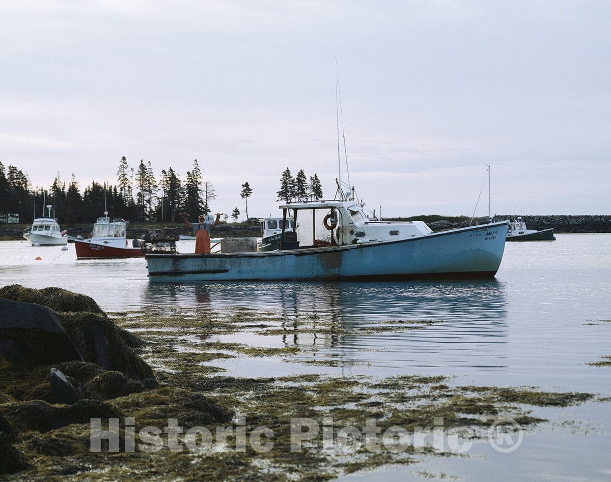 Northern Maine Photo - Lobsterman on his Boat