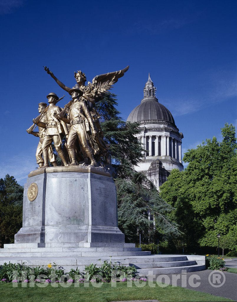 Olympia, WA Photo - Capitol and World War I Statue, Olympia, Washington
