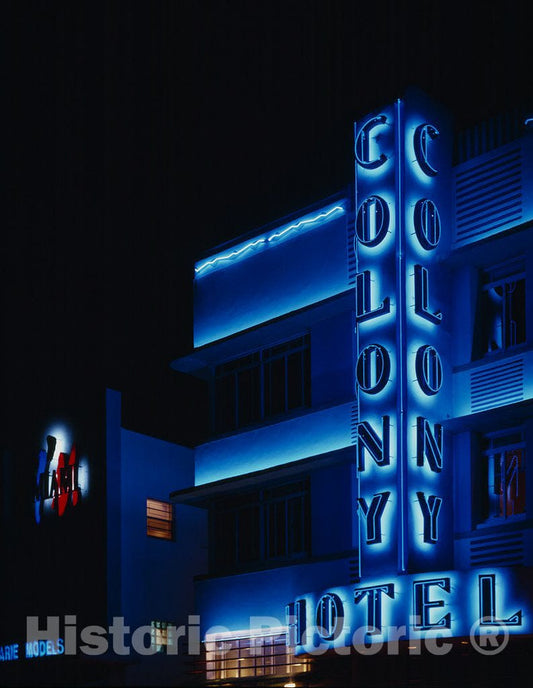 South Beach, FL Photo - Neon Sign, Colony Hotel, South Beach, Florida