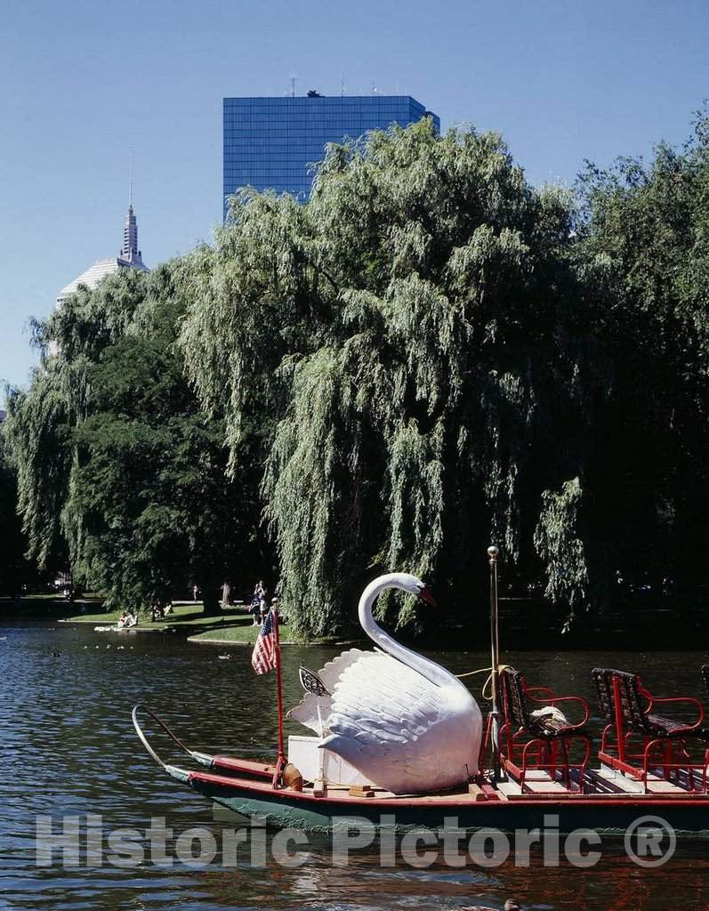 Photo - Iconic swan Boat Awaits Passengers at The Lagoon, The Boston Public Garden, Boston, Massachusetts- Fine Art Photo Reporduction