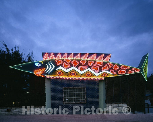 Houston, TX Photo - Pappadeaux's Fish Restaurant neon Sign, Houston, Texas