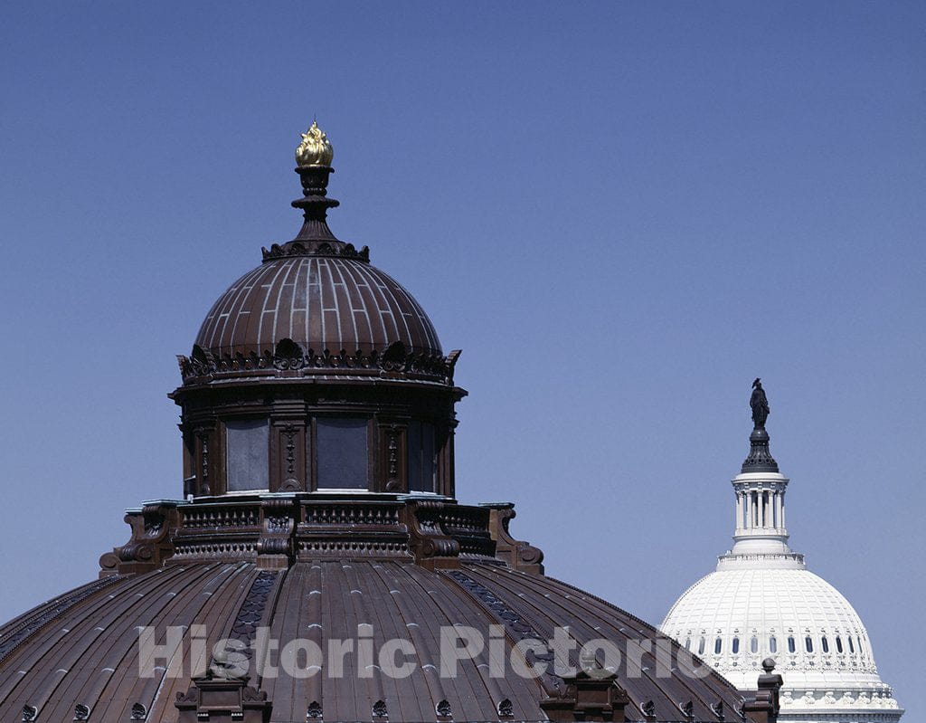 Washington, D.C. Photo - Domes of The Library of Congress Thomas Jefferson Building and The U.S. Capitol, Washington, D.C.