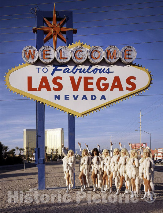 Las Vegas, NV Photo - Showgirl in Front of The Historic Las Vegas Sign-