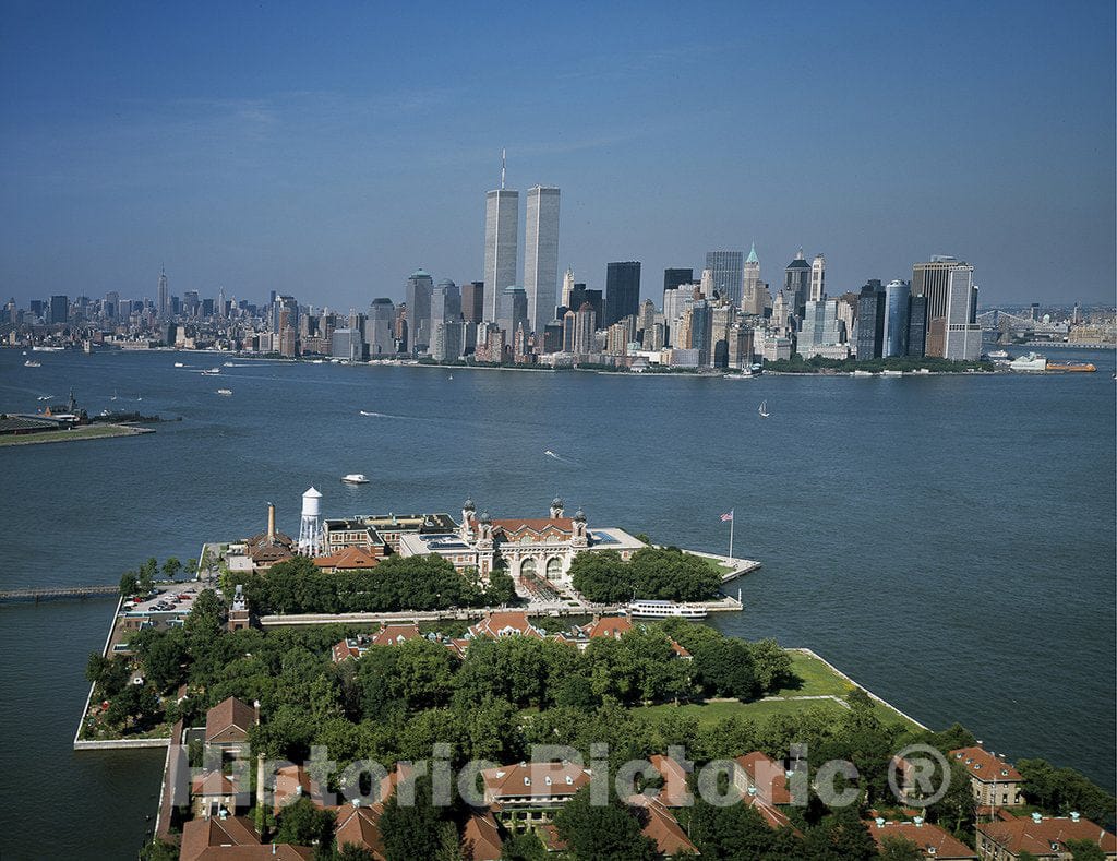 New York, NY Photo - Ellis Island Complex and Lower Manhattan View, pre-September 11, 2001
