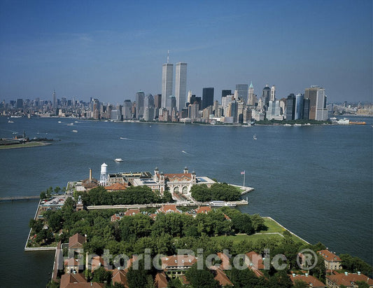 New York, NY Photo - Ellis Island Complex and Lower Manhattan View, pre-September 11, 2001