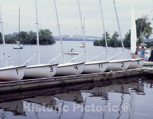 Boston, MA Photo - Boats Lined up in The Charles River, Boston, Massachusetts