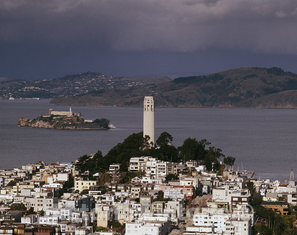 San Francisco, CA Photo - Coit Tower and Alcatraz View of San Francisco, California