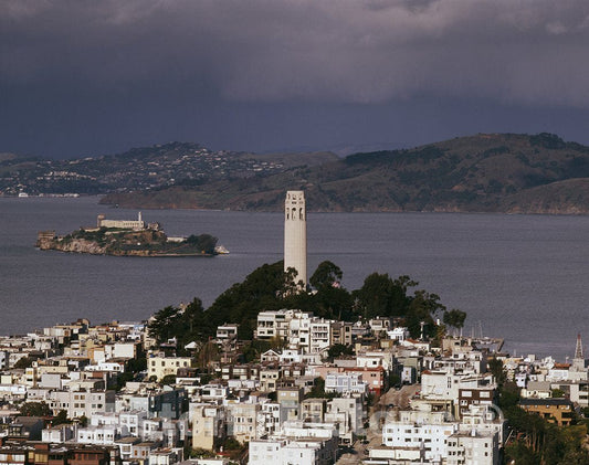 San Francisco, CA Photo - Coit Tower and Alcatraz View of San Francisco, California