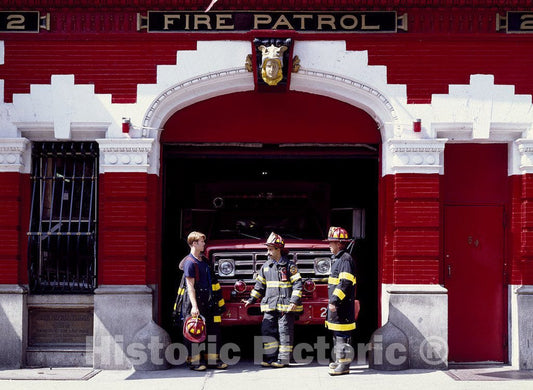 New York, NY Photo - Fire station and firemen in New York, New York