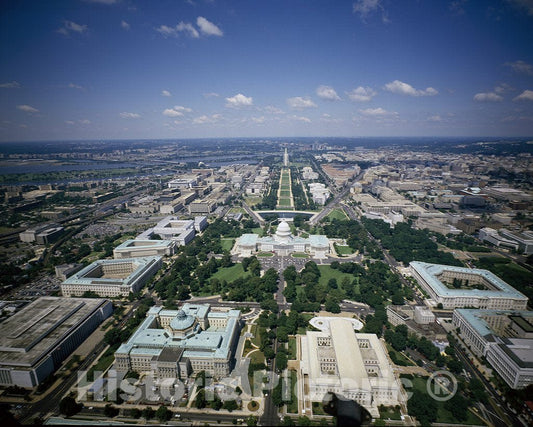 Washington, D.C. Photograph - Aerial view looking west showing Library of Congress Thomas Jefferson Building and James Madison Building, the Supreme Court, and the U.S. Capitol, Washington, D.C.
