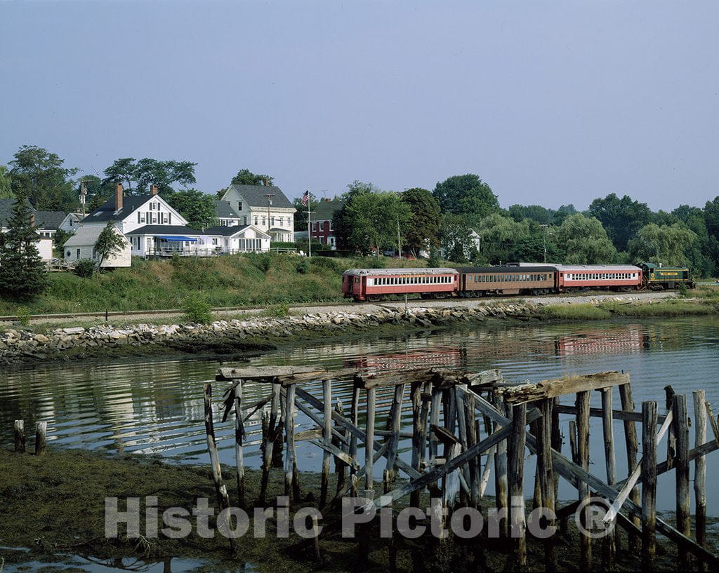 Wiscasset, ME Photo - Excursion Railroad Train waits to Depart in Wiscasset, a Town Known as The Prettiest Town in Maine