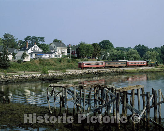 Wiscasset, ME Photo - Excursion Railroad Train waits to Depart in Wiscasset, a Town Known as The Prettiest Town in Maine