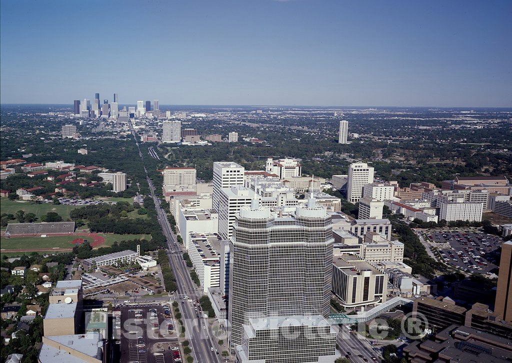 Houston, TX Photo - Aerial View of The TX Medical Center with Skyline of Houston in The Background