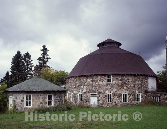 United States Photo - Stone Round barn and Round shed