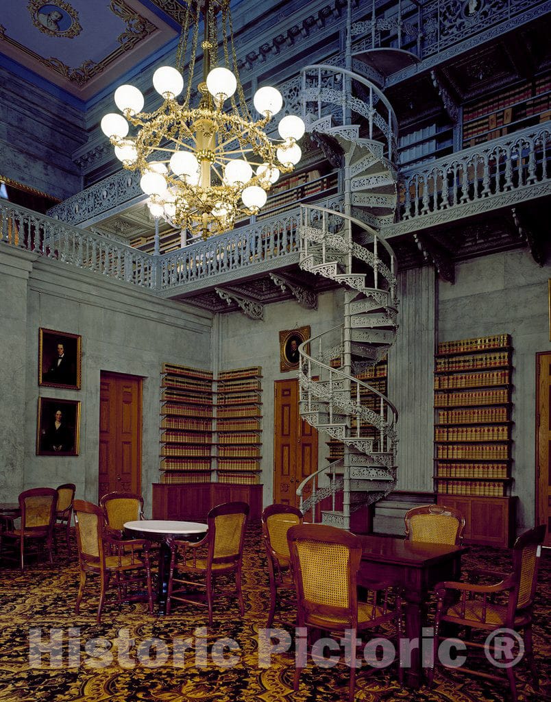 Nashville, TN Photo - An ornamental cast-iron staircase is a feature in this room, which was once the Tennessee State Library, in the capitol in Nashville, Tennessee