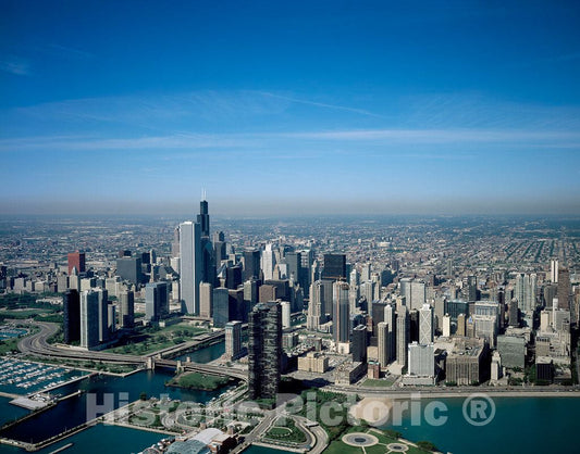 Photo - Aerial View of Chicago, Illinois. The Black Skyscraper is Willis Tower, previously Known as Sears Tower, a Chicago Landmark- Fine Art Photo Reporduction