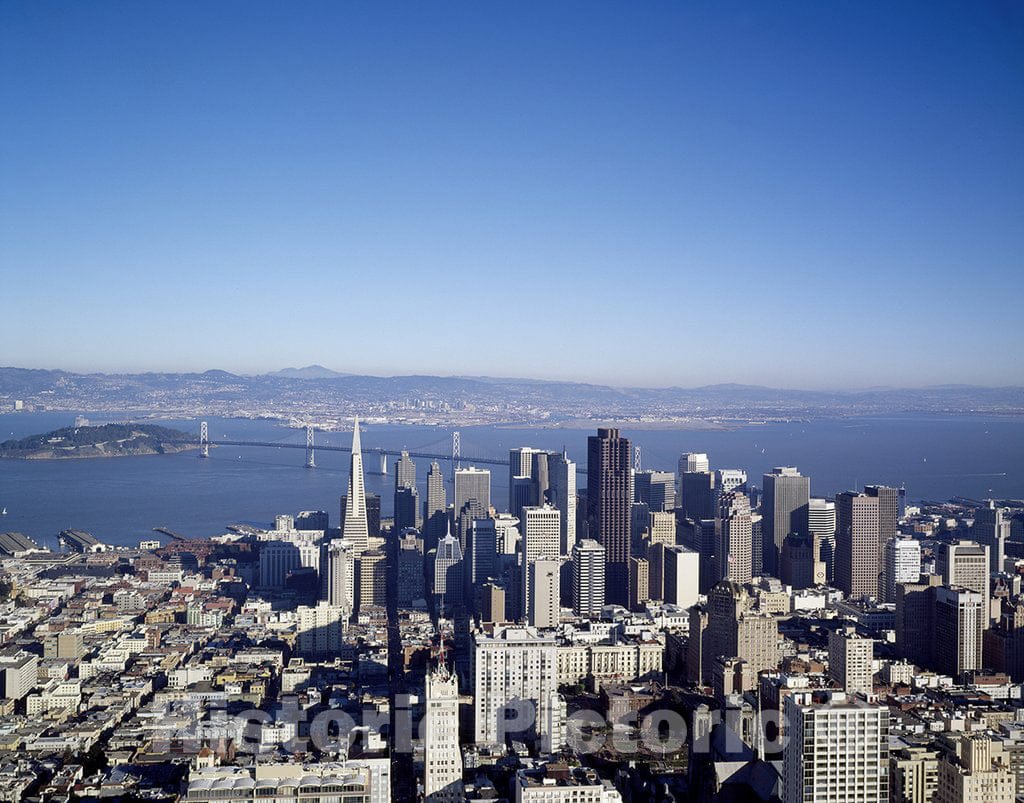San Francisco, CA Photo - Aerial View of San Francisco, California, with The San Francisco-Oakland Bay Bridge in The Distance
