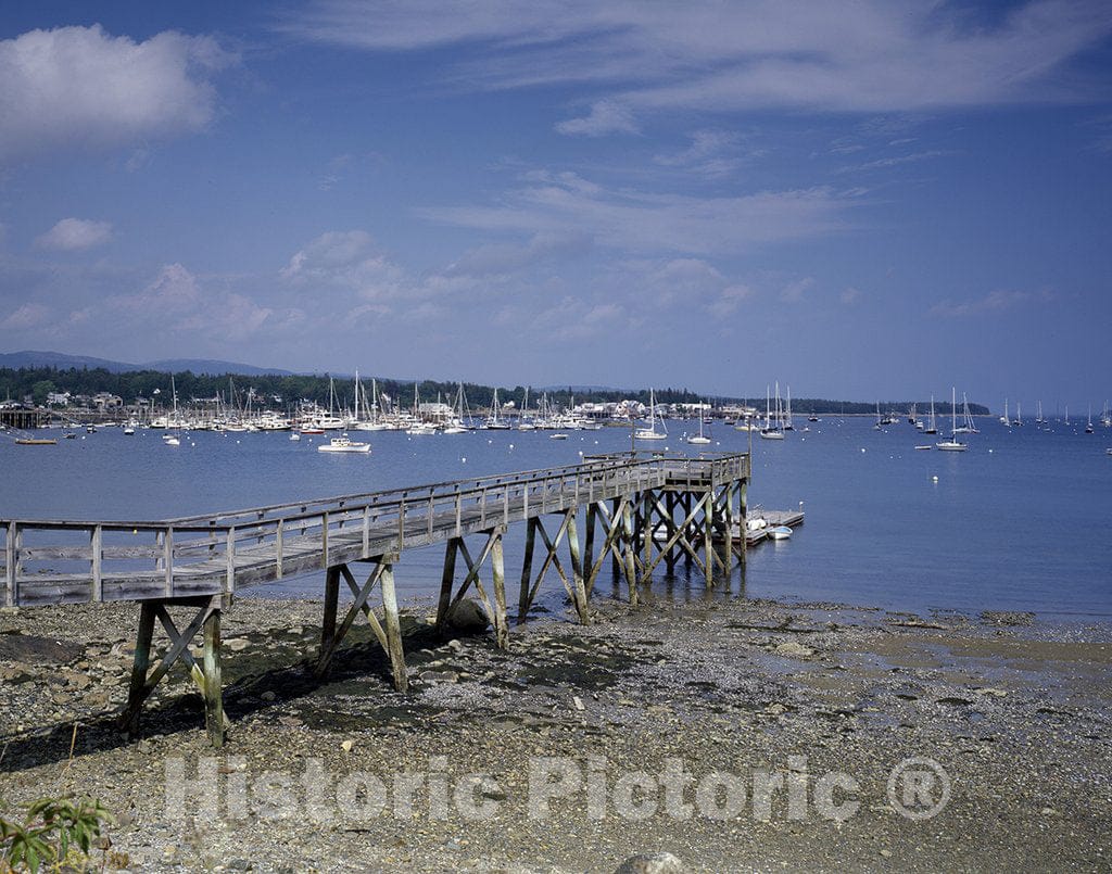 New England Photo - New England Harbor and Old Wooden pier