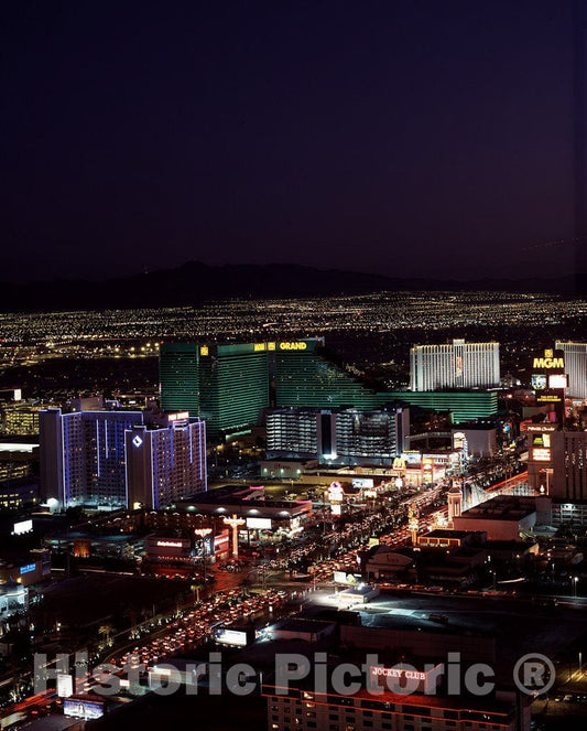 Las Vegas, NV Photo - Nighttime Aerial View of The Las Vegas Strip, Las Vegas, Nevada