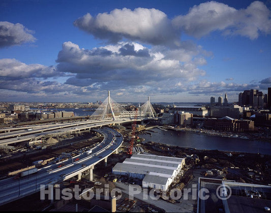 Boston, MA Photo - The Leonard P. Zakim Bunker Memorial Bridge, part of the long and infamous"Big Dig" project in Boston, Massachusetts