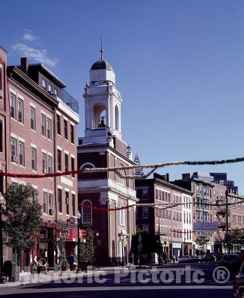Boston, MA Photo - Hanover Street, in front of the 1804 Saint Stephen's Roman Catholic Church, is decked out for the Festival of Saint Agrippina, Boston, Massachusetts