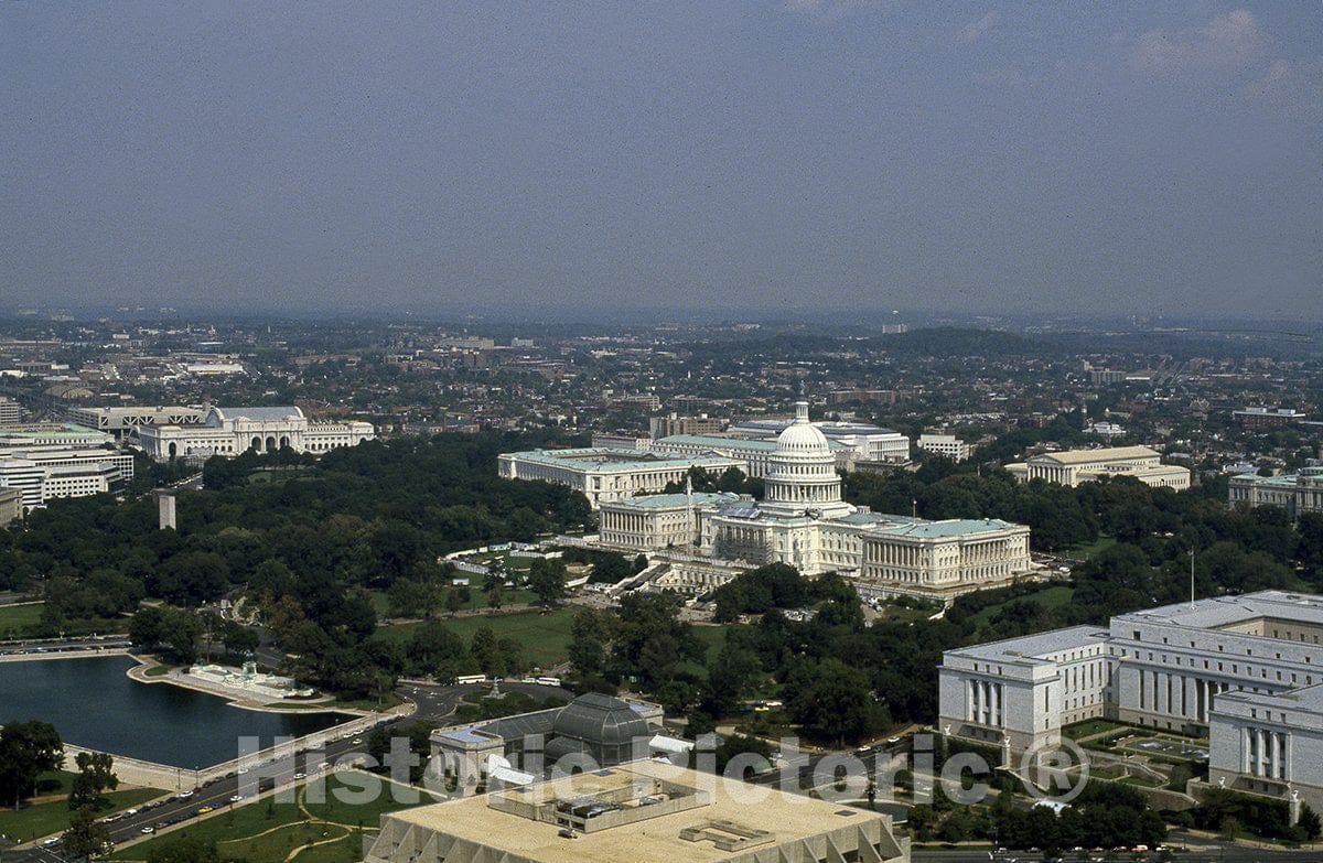 Washington, D.C. Photo - Aerial View with a Focus on The U.S. Capitol-