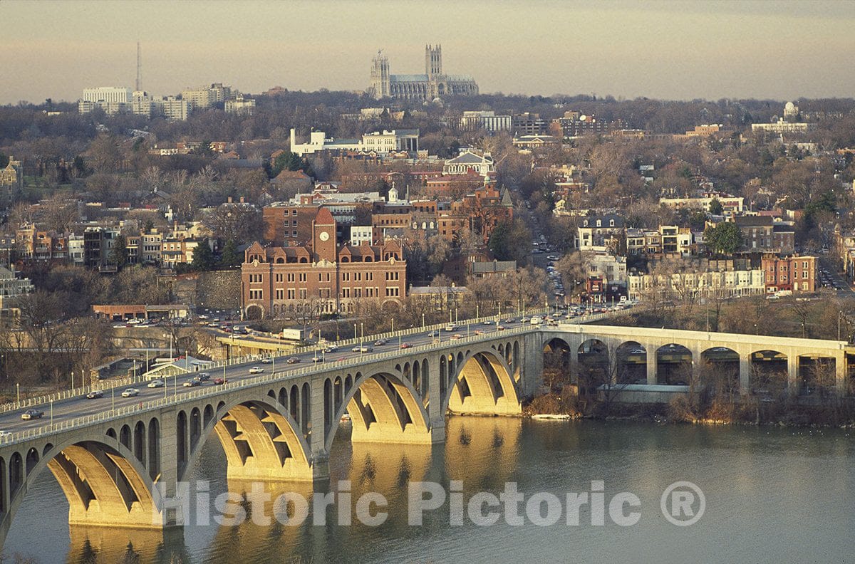 Washington, D.C. Photo - Aerial view with a focus on Francis Scott Key Bridge-