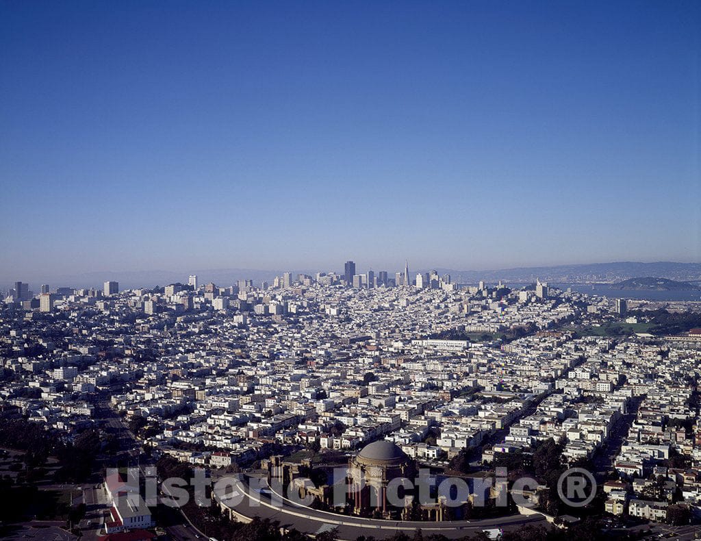 San Francisco, CA Photo - Aerial View of San Francisco, California, with The Palace of Fine Arts in The Foreground