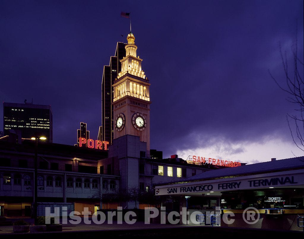 San Francisco, CA Photo - Ferry Building at Night, San Francisco, California