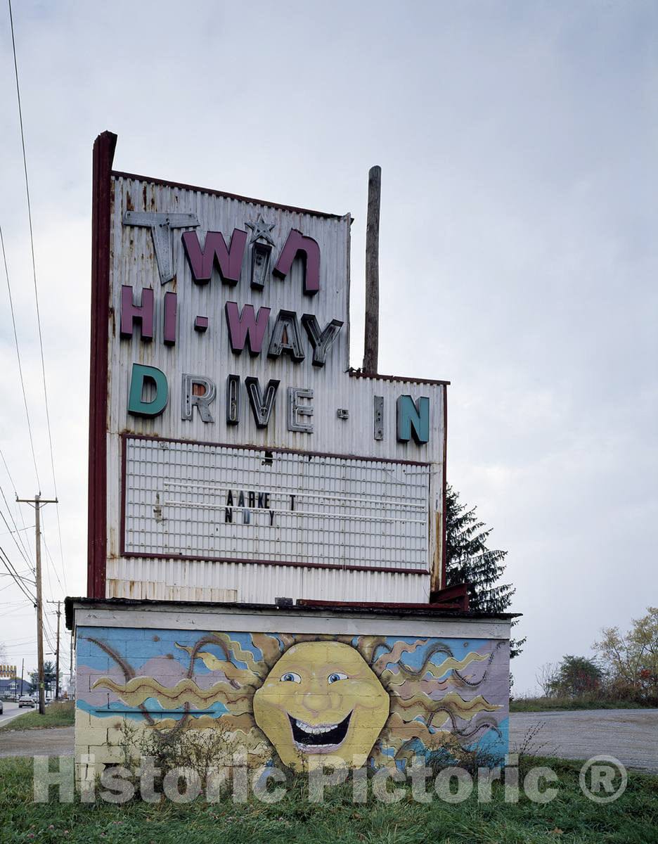 Photo - Entrance Sign for The Twin Hi-Way Drive-in Theater, McKees Rocks, Pennsylvania- Fine Art Photo Reporduction