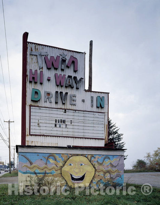 Photo - Entrance Sign for The Twin Hi-Way Drive-in Theater, McKees Rocks, Pennsylvania- Fine Art Photo Reporduction