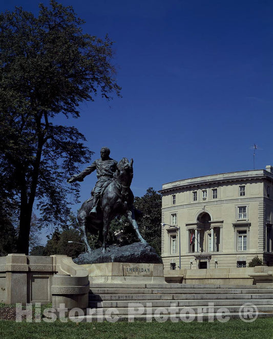 Photo- Statue of Union General Philip Sheridan at Sheridan Circle on Massachusetts Avenue's Embassy Row, in Front of The Egyptian ambassador's Residence, Washington, D.C.