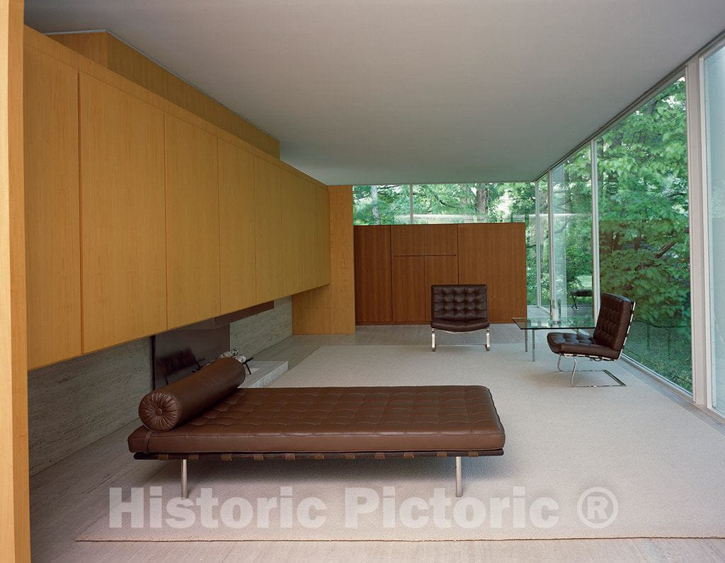 Photo - Interior Views of The 1951 Farnsworth, a Modernist Classic Glass House Designed by Architect Mies Van der Rohe, Plano, Illinois- Fine Art Photo Reporduction