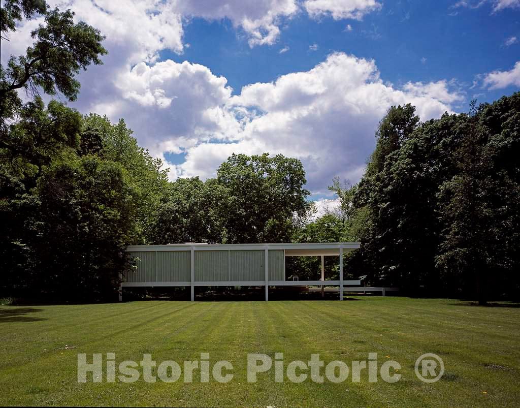 Photo - View of Architect Mies Van der Rohe's Classic Modernist Farnsworth House, Plano, Illinois- Fine Art Photo Reporduction