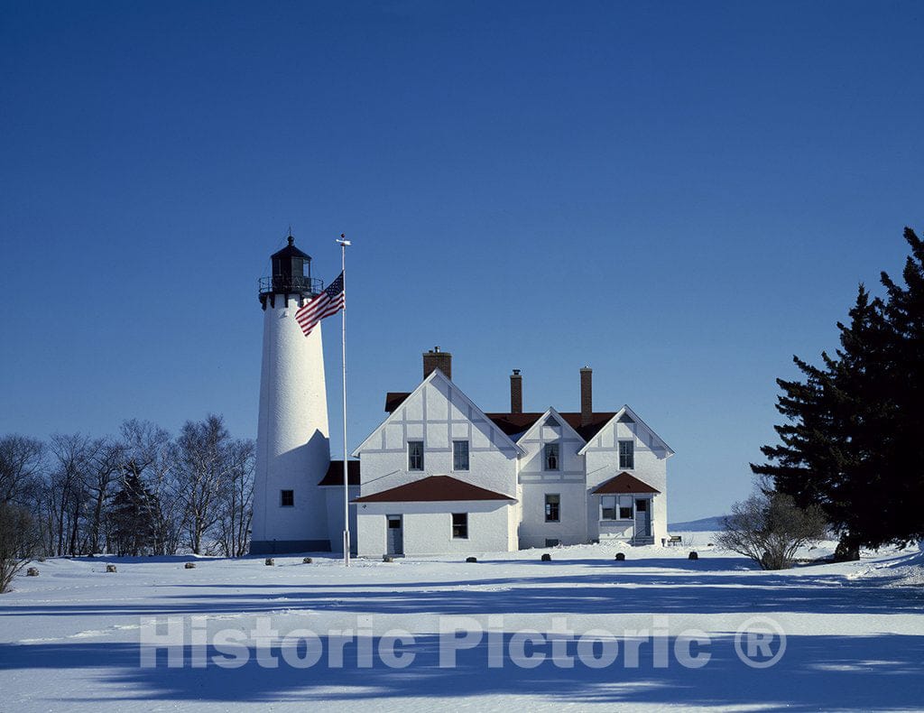 Sault Sainte Marie, MI Photo - Point Iroquois Light Station in Upper Michigan's Hiawatha National Forest Stands on The Point on Lake Superior.