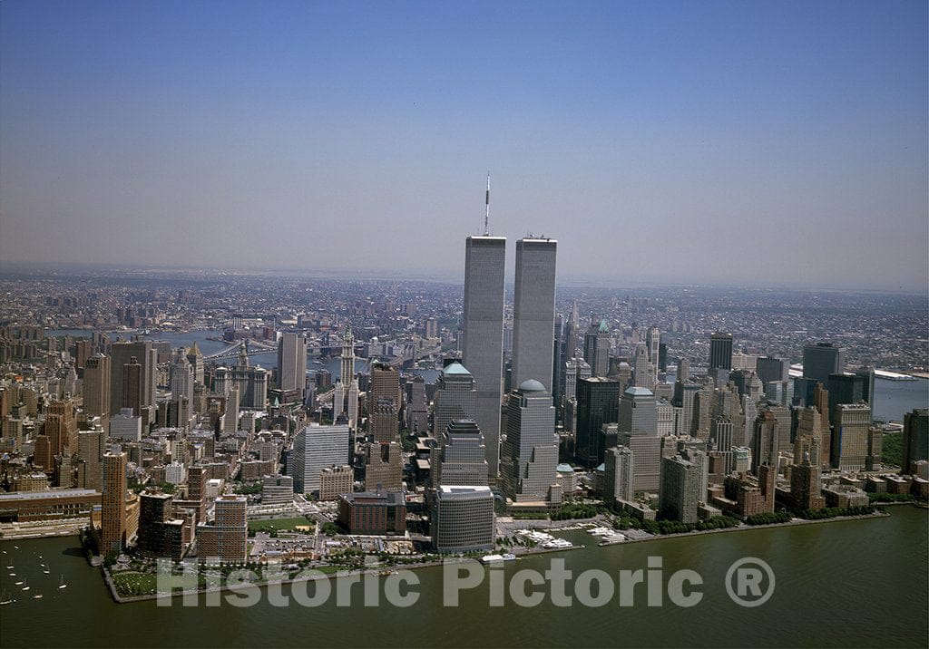 New York, NY Photo - Aerial View of New York City, with The World Trade Center Twin Towers Prominent