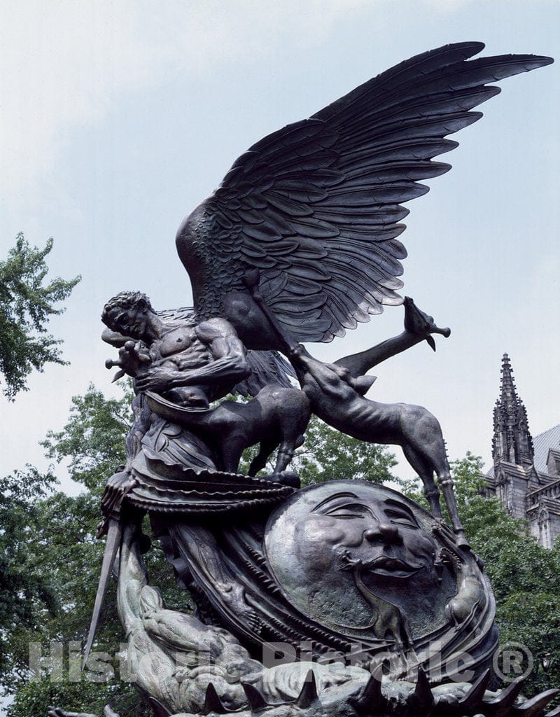 New York, NY Photo - Statue of Good and Evil, Part of The Peace Fountain Outside The Cathedral of St. John The Divine, New York, New York