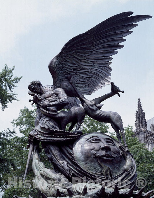 New York, NY Photo - Statue of Good and Evil, Part of The Peace Fountain Outside The Cathedral of St. John The Divine, New York, New York