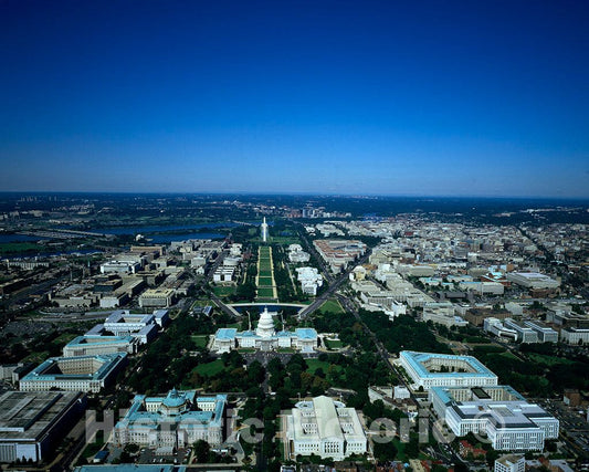 Photo - Aerial View of National Mall, with The U.S. Capitol in The Foreground and Washington Monument in The Distance, Washington, D.C.- Fine Art Photo Reporduction