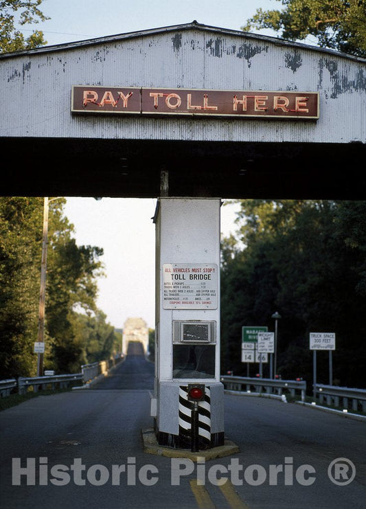 New Harmony, in Photo - Quaint toll Bridge Across The Wabash River from Illinois to New Harmony, Indiana, a onetime Utopian Community Northwest of Evansville