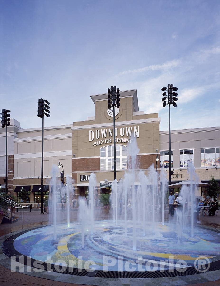 Photo - Open Space and Fountain Outside a Shopping and Restaurant Row, Part of a Wholesale Renovation of Silver Spring, a Close-in (to Washington, D.C.) Maryland Suburb