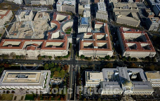 Photo - Aerial View with Focus on The red-Tile-roof Government Buildings in The Federal Triangle, Washington, D.C.- Fine Art Photo Reporduction