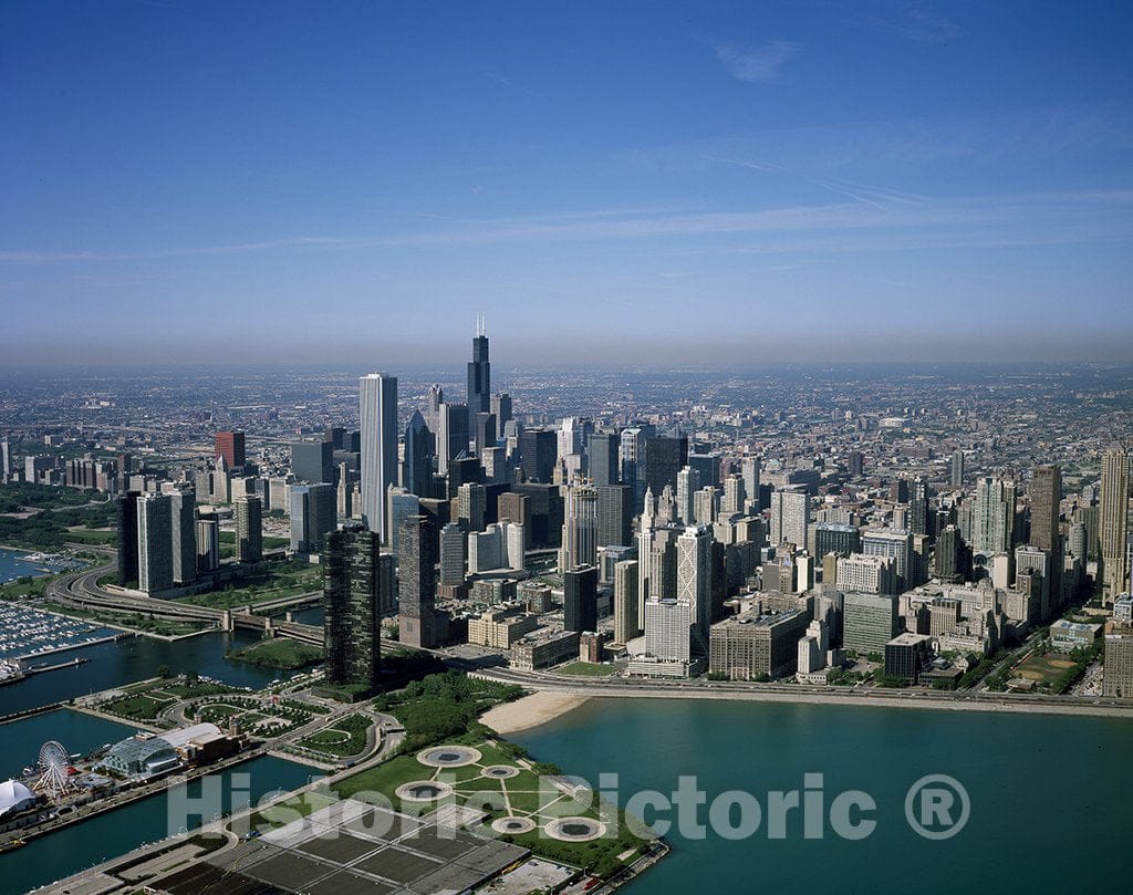 Chicago, IL Photo - Aerial View of Downtown Chicago, Illinois, from Lake Michigan