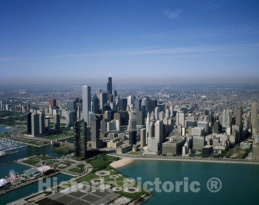 Chicago, IL Photo - Aerial View of Downtown Chicago, Illinois, from Lake Michigan