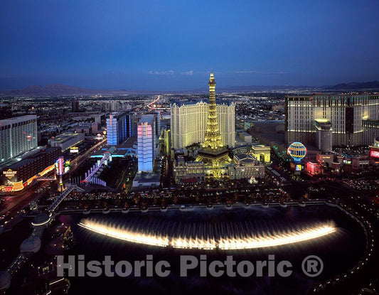 Photo - Aerial View Showing The Famous Las Vegas Strip and Looking Down Upon The Bellagio Hotel and Resort's Dancing Waters Fountain Show, Las Vegas, Nevada