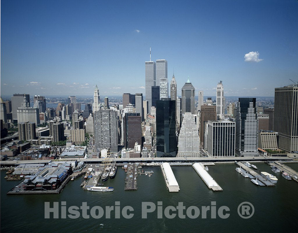New York, NY Photo - Aerial View of New York City, with Twin Towers of The World Trade Center Visible