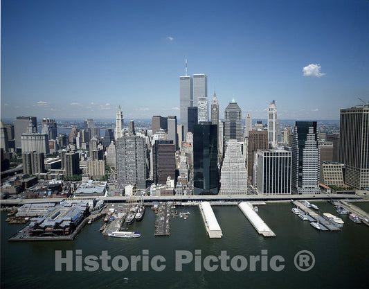 New York, NY Photo - Aerial View of New York City, with Twin Towers of The World Trade Center Visible